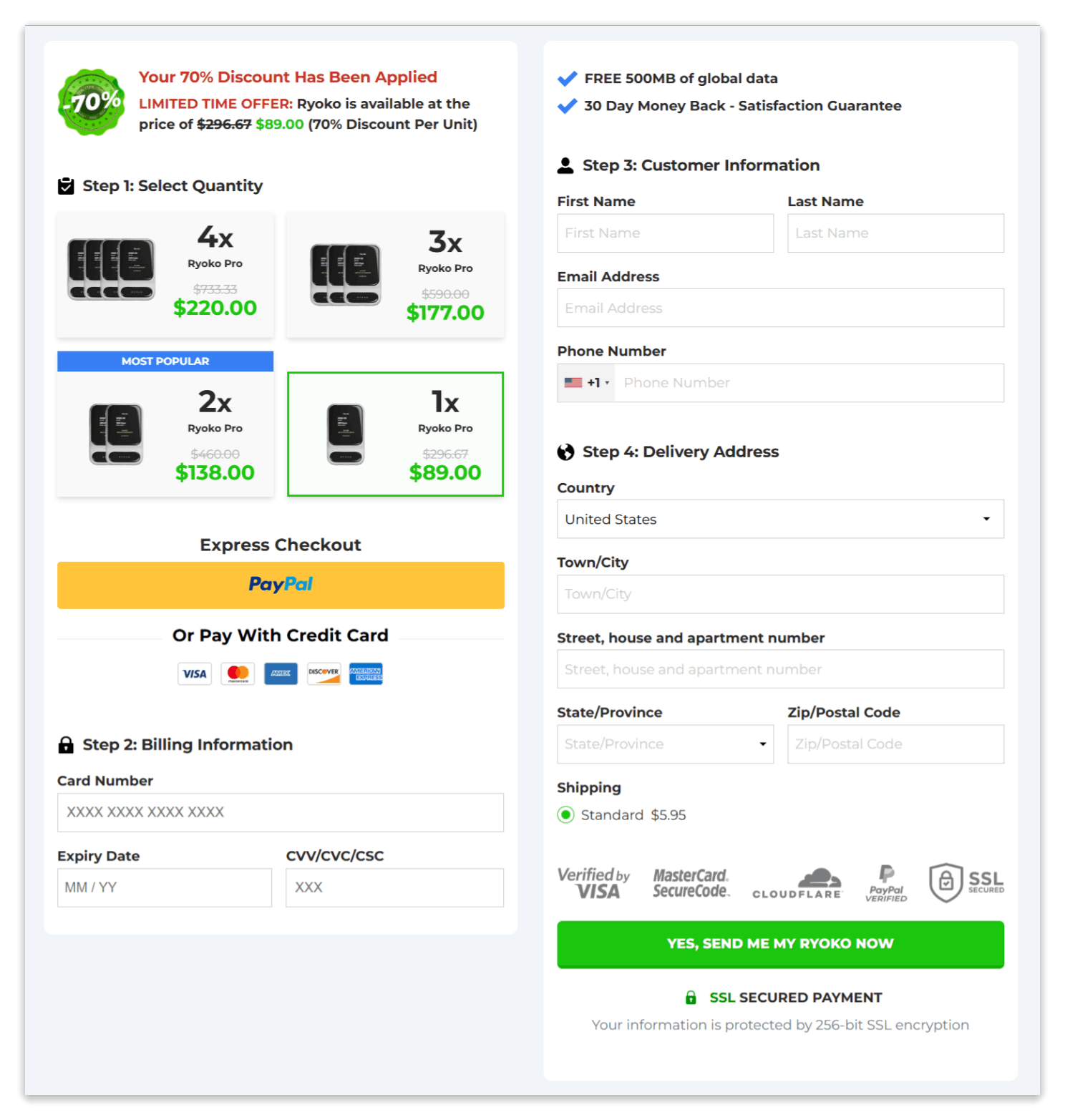 Ryoko Pro secure checkout page